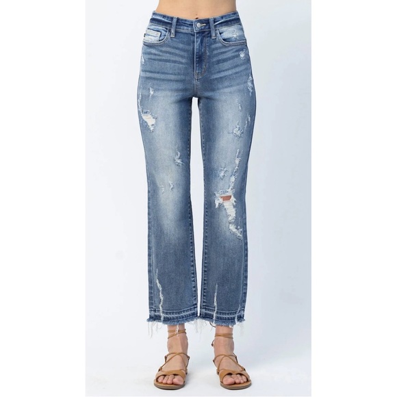 JUDY BLUE Y2K High Waist Release Hem Ankle Straight Leg Denim Jeans Pants 9 29 - Picture 2 of 14